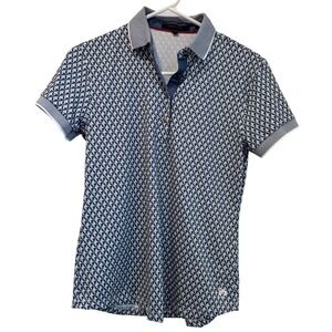 GREYSON Women's Golf Polo Shirt Size S Blue Geometric Print Short Sleeve